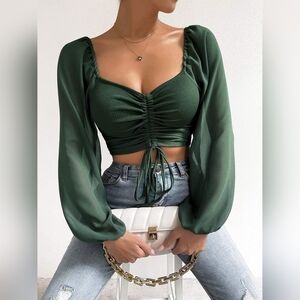 Drawstring Sweetheart Neck Cropped Top